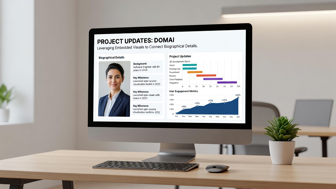Close-up view of an embedded visual gallery linking personal milestones to project screenshots on a custom domain