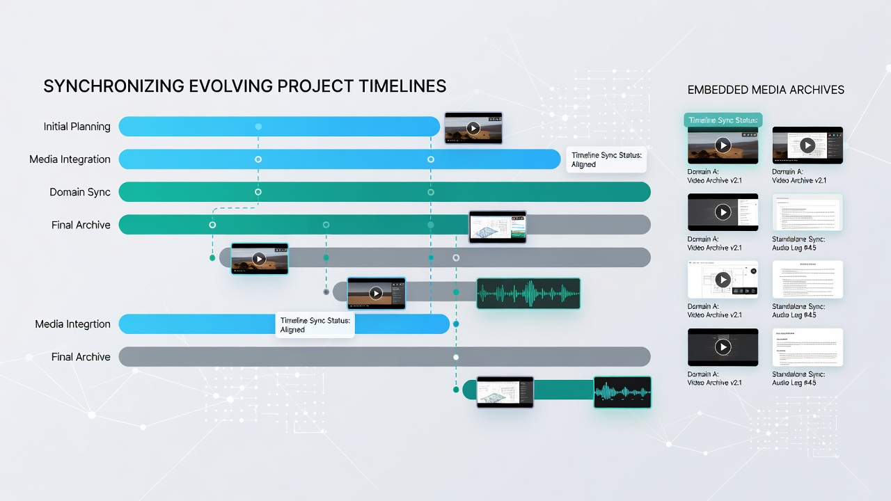 Example workflow diagram showing API synchronization between timeline and archive domains